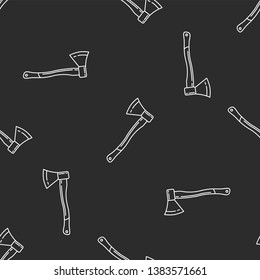 Ax isolated seamless pattern on dark gray almost black background. llustration on the theme of apartment renovation and tools for repair.