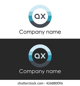 AX letter circle shape icon logo white blue