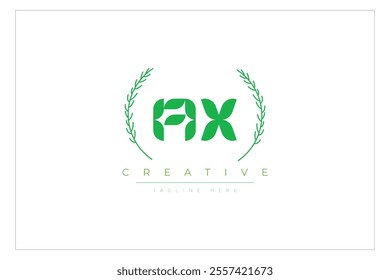 AX letters eco logo with leaf. Fresh nature and healthy leaf logo design.