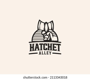 ax line art logo, hand. vintage basic concept elegant and clean icon.