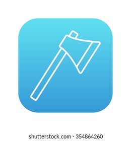 Icono de línea de hacha para web, móvil e infografía. Icono de blanco vector en el cuadrado de gradiente azul con esquinas redondeadas aisladas en fondo blanco.