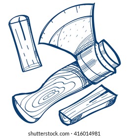 The ax and log icon. Design elements in hand drawn style.