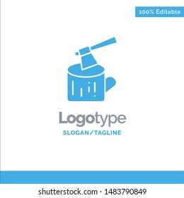 Ax, Log, Timber, Wood Blue Solid Logo Template. Place for Tagline