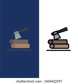 Ax, Log, Timber, Wood  Icons. Flat and Line Filled Icon Set Vector Blue Background