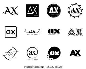 AX logo company template. Letter a and x logotype. Set different classic serif lettering and modern bold text with design elements. Initial font typography. Collection trendy business identity.