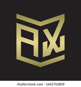 AX Logo Emblem Monogram With Shield Style Design Template Isolated On gold colors