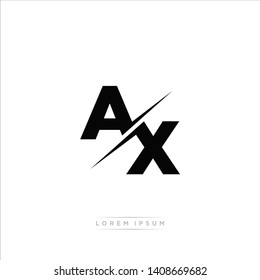 AX Logo Letter Monogram Slash with Modern logo template on Black Color and White background