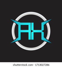 Monograma del logotipo AX con plantilla de diseño de forma circular y de cuatro ejes