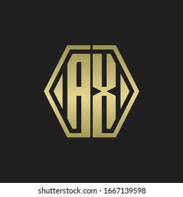 Monograma del logotipo AX con plantilla de diseño redondeado de línea hexagonal con colores dorados