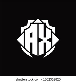 AX-Logo-Monogramm mit Schildlinie und 3 Pfeile Design-Vorlage auf schwarzem Hintergrund