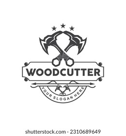 Ax Logo, Wood Cutting Tool Black Silhouette, Lumberjack Vector, Old Retro Vintage Minimalist Design, Icon Template Illustration