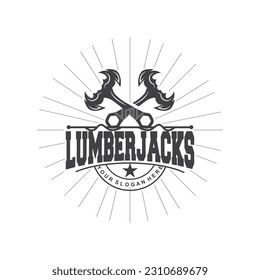 Ax Logo, Wood Cutting Tool Black Silhouette, Lumberjack Vector, Old Retro Vintage Minimalist Design, Icon Template Illustration