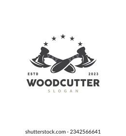 Ax Logo, Wood Cutting Tool Black Silhouette, Lumberjack Vector, Old Retro Vintage Minimalist Design, Icon Template Illustration