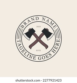 ax lumberjack line art design logo vector