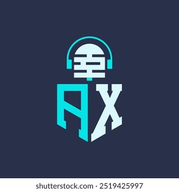 Design do logotipo do microfone AX para áudio, música e marca de podcast - ilustração profissional do vetor do logotipo AX da letra para indústrias criativas