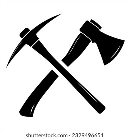 Icono de la herramienta de equipo de hacha y minería de pickaxe ilustración de material diseño plano