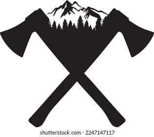 Ax mountains and forest, SVG Vector	 svg