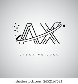 Logotipo do Monograma da Órbita AX - Marca de Letra Mínima Futurista com Linha de Arte Circular, Pontos Inspirados na Tecnologia e Conceito de Movimento Espacial para Identidade de Marca Moderna