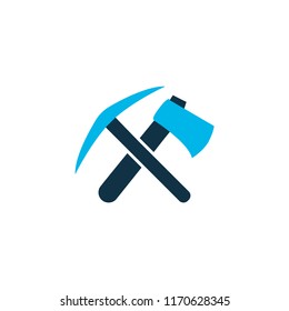Ax with pickax icon colored symbol. Premium quality isolated weapon element in trendy style.