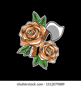 ax and rose vector for clothes and others, vector illustration.
