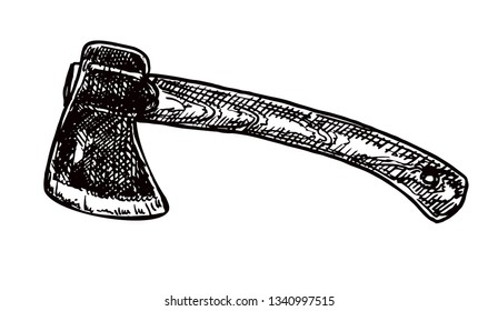 Ax sketch vector illustration. Hand Drawn Ax Sketch Symbol isolated on white background. Camping elements. 