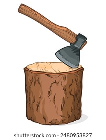 Ax sticking in stump. Vector illustration.