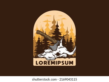an ax stuck in a buffalo skull illustration design