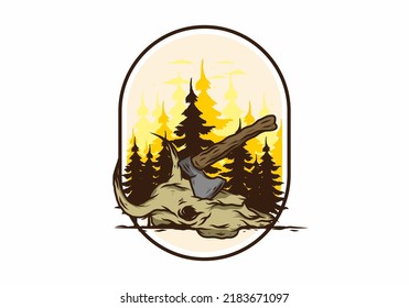 an ax stuck in a buffalo skull illustration design