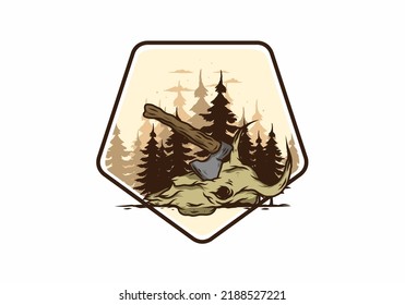 an ax stuck in a buffalo skull illustration design