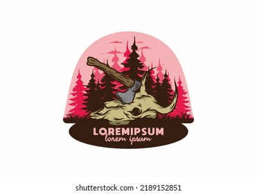 an ax stuck in a buffalo skull illustration design