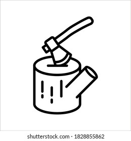 The ax stuck in a tree stump icon on white background