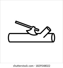 The ax stuck in a tree stump icon on white background