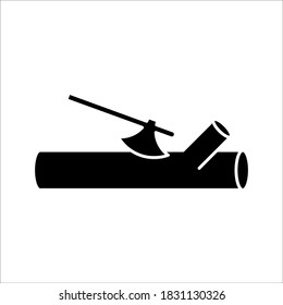 The ax stuck in a tree stump icon on white background