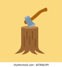 The ax stuck in a tree stump icon