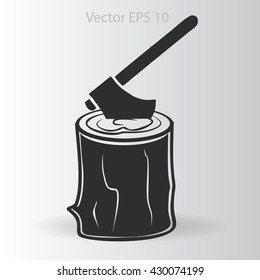 The ax stuck in a tree stump vector illustration