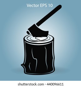 The ax stuck in a tree stump vector illustration