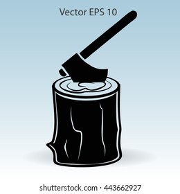 The ax stuck in a tree stump vector illustration