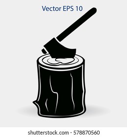 The ax stuck in a tree stump vector illustration