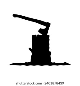 Ax and stump icon. Black silhouette. Front side view. Vector simple flat graphic illustration. Isolated object on a white background. Isolate.