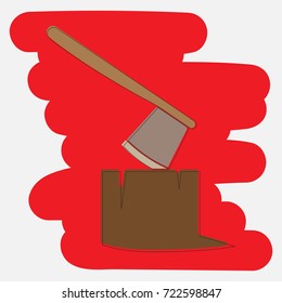 The ax in the stump. Vector illustration.