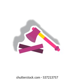 ax stylish icon in paper sticker style wood and an ax