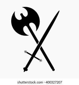 ax and sword crossed vector