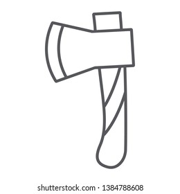 Ax thin line icon, tool and cut, axe sign, vector graphics, a linear pattern on a white background, eps 10.