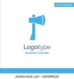 Ax, Ax Tool, Axe, Axe Tool, Building, Construction Blue Solid Logo Template. Place for Tagline. Vector Icon Template background