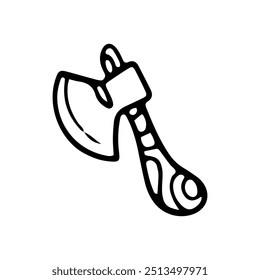 Ax vector icon in doodle style on a white background. Symbol in simple design. Cartoon object of an ax to a tree
