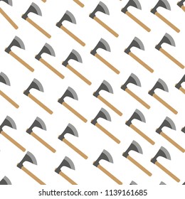Ax vector metal axe equipment with wooden handle illustration set of hatchet with sharp blade for construction and ancient tool seamless pattern background. eps 10
