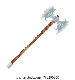 Ax of the Viking on a white background. Vector color illustration of a Viking battle axe in the style of Cartoon