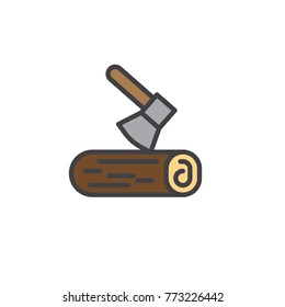 Ax and wood filled outline icon, line vector sign, linear colorful pictogram isolated on white. Symbol, logo illustration. Pixel perfect vector graphics