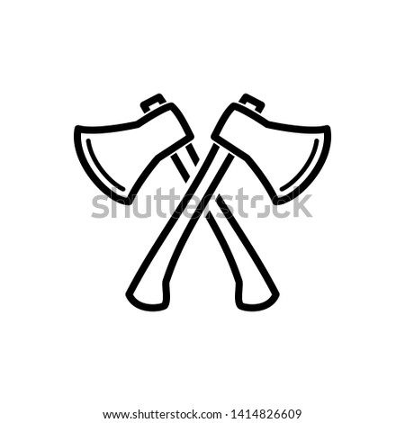 Ax with wooden handle icon, Vector garden tools illustration.