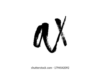 AX A X alphabet letter logo icon combination. Grunge handwritten vintage design. Black white color for company and business